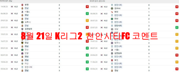 8월 21일 K리그2  천안시티FC 코멘트