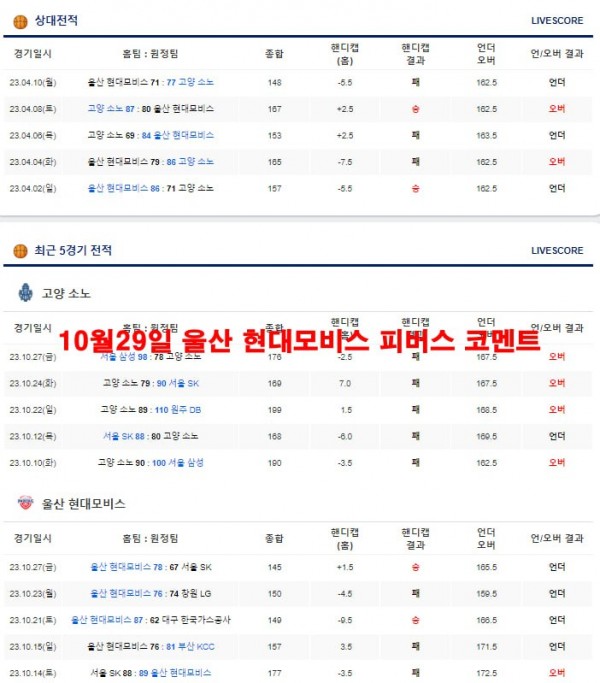 10월29일 고양 소노 스카이거너스 코멘트