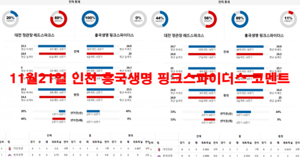 11월21일 인천 흥국생명 핑크스파이더스 코멘트